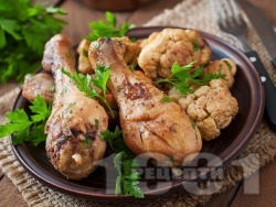 Пилешки бутчета с карфиол на тиган - снимка на рецептата